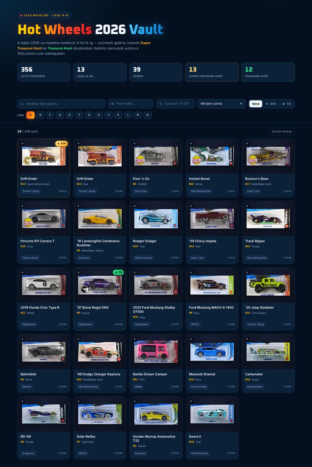 A Hot Wheels 2026 Vault katalógus képernyőképe